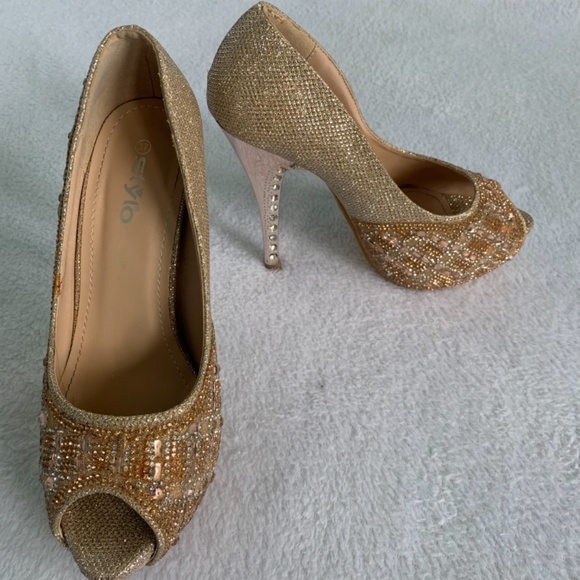 Embellished golden wedding heels - Picture 4 of 6